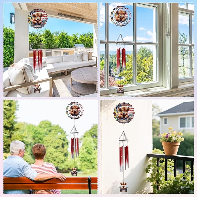 Highland Cow Wind Spinner Chimes Outdoor - Hanging Garden Decor Metal Wind Chimes for Patio, Yard, Backyard - Birthday Housewarming Gifts for Women/Mom/Grandma