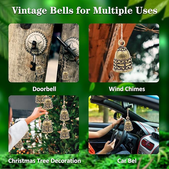 20 Pieces Copper Antique Bells,Kabcifea Small Bells Wind Chimes Craft Bells Door Bells with Lanyard for Home School Office Wedding Christmas Decorations