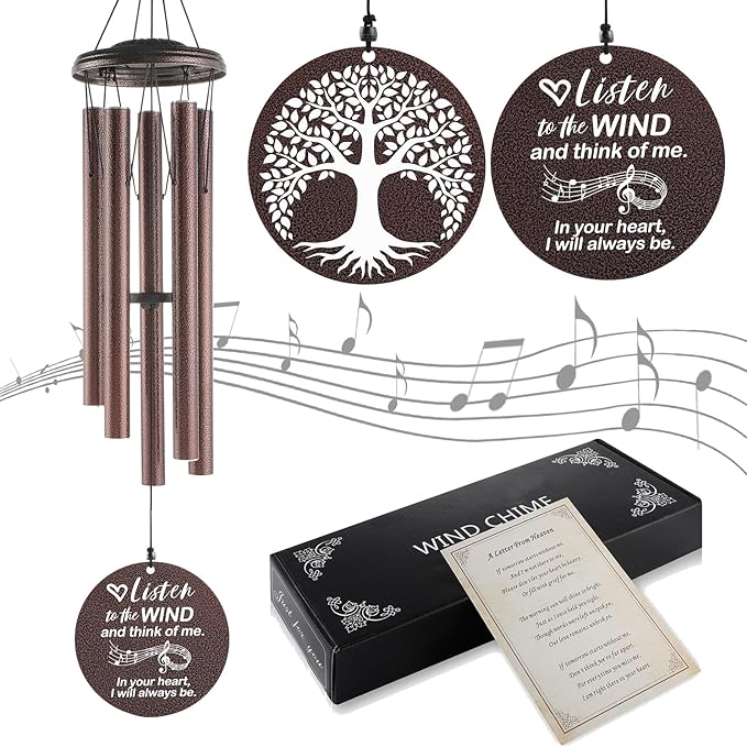 Sympathy Wind Chimes Loss Loved One, Memorial Gift for Loss of Mother Father Husband Condolence Remembrance, Best Sympathy Gift (Bronze, 36'')