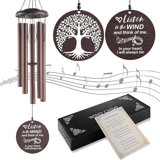Sympathy Wind Chimes Loss Loved One, Memorial Gift for Loss of Mother Father Husband Condolence Remembrance, Best Sympathy Gift (Bronze, 36'')