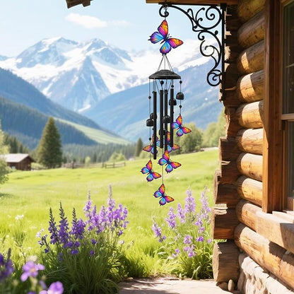 Butterfly Wind Chimes for Outside, Black Metal Windchimes Outdoors, Butterflies Gifts for Women/Men, Garden/Yard Decor, Memorial/Birthday Gifts for Grandma/Mom, Durable Chimes for Outdoors