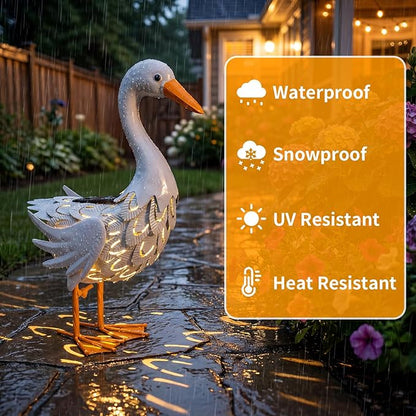 Lavezee Porch Goose Statue Outdoor Lawn and Garden Statue, Metal Goose with Solar Light for Lawn Yard Backyard, Metal Yard Art for Garden Decoration