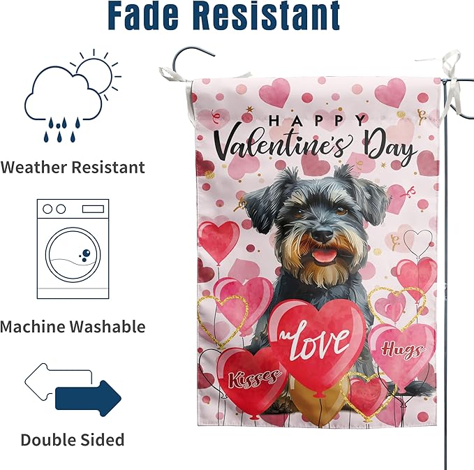 Schnauzer Valentine Garden Flag Valentines Day Flags for Outside 12x18 Double Sided Small Yard Flags Dog Valentine's Day Decor Outdoor Lawn Valentines Banners Front Porch