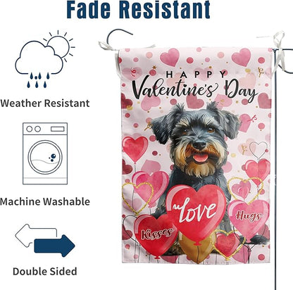 Schnauzer Valentine Garden Flag Valentines Day Flags for Outside 12x18 Double Sided Small Yard Flags Dog Valentine's Day Decor Outdoor Lawn Valentines Banners Front Porch