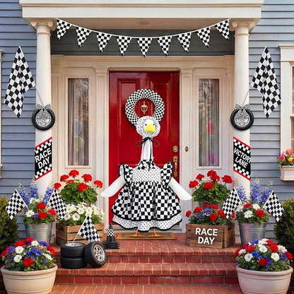 Abbylike 1 Set Racing Car Porch Goose Outfit Racing Yard Goose Costume Clothes Fits Large 23'' H Cement for Game Day Outdoor Patio Garden Lawn Pathway Spring Statue Art Decorations