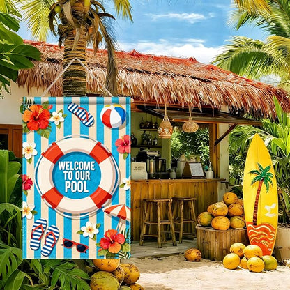 BlissYard Welcome To Our Pool Garden Flag 12x18 Double Sided Vertical Outdoor Summer Poolside Decor Beach Tropical Yard Lawn Patio Pool Party Banner