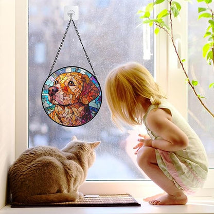 DASTOLL Stained Glass Window Hanging, Cute Dog Abstract Sun Catchers Colorful Glass Panel Texture Suncatcher Decor for Birthday for Women, Men, Wife, Aunt, and Mom 6.3 in