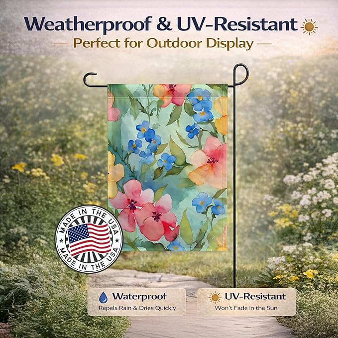 Caroline's Treasures Alaska Forget-me-nots in Watercolor Garden Flag Mailbox Flag Decorative Yard Flag Banner Outside Patio Artwork Yard Flower Beds, Garden Size, Multicolor