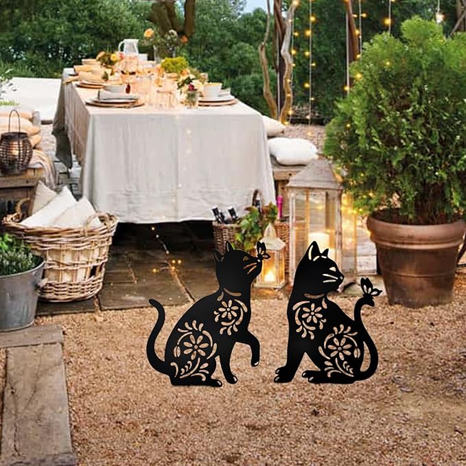 MrMrKura 2 Pack Metal Cat Stakes Garden Decor Stakes Black Cat Silhouette Statue for Outside Decorative Ornaments for Outdoor Garden Home Patio Yard Decoration