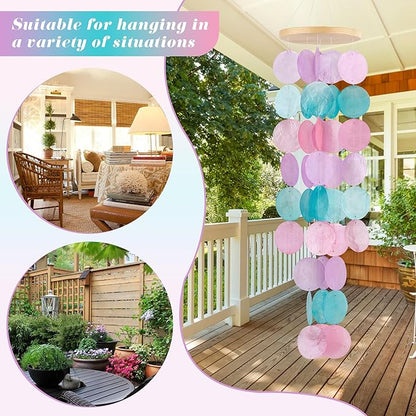 Wind Chimes for Outside - Handcrafted Purple Pink Capiz Shells Windchime Coastal Style Decor for Indoor/Outdoors, Garden Decor, Great Gift for Women, Wind Chimes Lovers and More