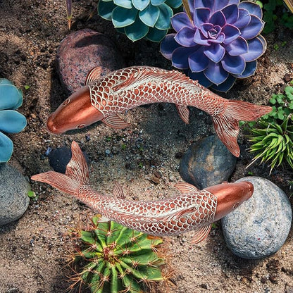 Koi Fish Garden Statues Set of 2, Antique Copper Style Resin Sculptures, Outdoor Garden Statues for Patio Backyard Koi Pond Japanese Garden Decor, Best Gardening Gifts for Women Mom (Copper Red)