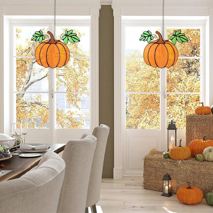 Yalikop 2 Pcs Thanksgiving Fall Pumpkin Suncatcher Decoration Halloween Pumpkin Stained Glass Window Hangings Sun Catcher for Office Party Home Decor Gifts Window Home Garden Fall Crafts Harvest Decor