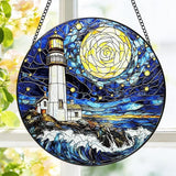 Stained Glass Window Hanging, 8 Inch Ocean Lighthouse Suncatcher, Sun Catchers Indoor Window, Suncatchers for Windows Hanging, Spring Home Garden Decor Panel Mothers Day Birthday Gift for Mom Grandma