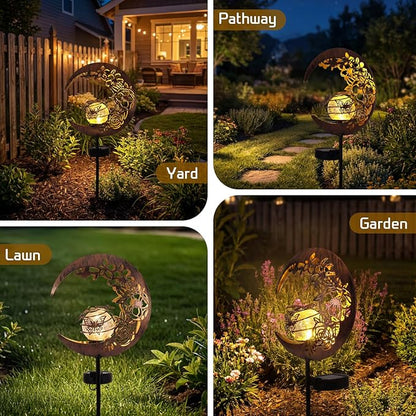 MEBRUDY Butterfly Solar Garden Outdoor Decor, Moon Figurine Light Stake Housewarming Ornament for Patio, Lawn, Yard, Pathway, Unique Gift Ideas for Gardening, Mom, Women, Grandma