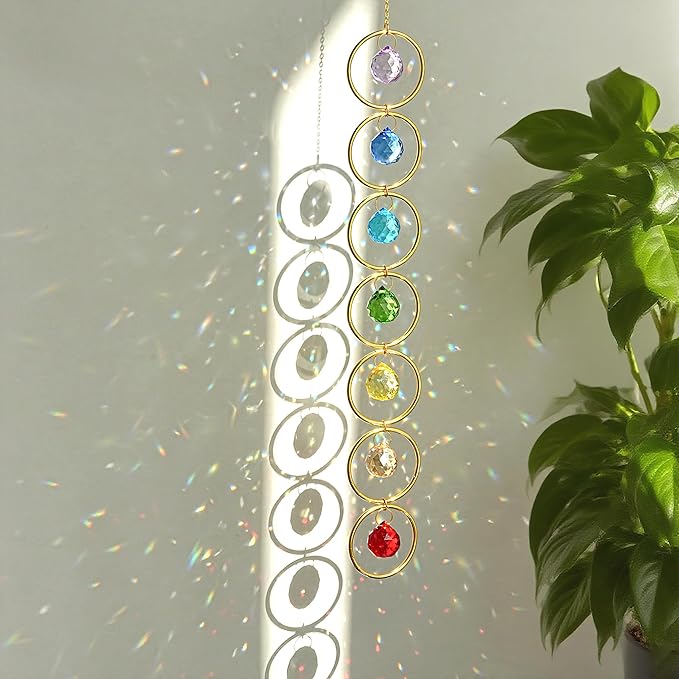 7 Chakras Healing Crystals Hanging Chakra Wall Decor Pendant Ornaments 7-Color 20 mm Crystal Balls for Wind Chimes, Hanging Sunlight Catcher, Window Ornament, Meditation, Fengshui, Yoga
