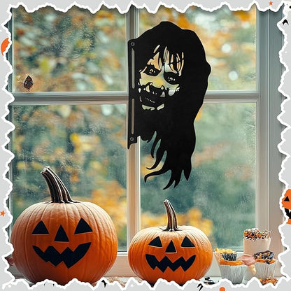 Metal Garden Fence Decor - Double Sided Black Yard Art, Weatherproof Garden Sculptures for Outdoor Patio, Farmhouse Fence Halloween Spooky Decor, Backyard Ornaments for Lawn (Witch)