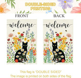 Baccessor Spring Summer Black Cat House Flag Double Sided 28x40 Inch Burlap,Floral Flowers Welcome Large Garden Flag Porch Patio Front Yard Seasonal Farmhouse Outside Outdoor Decor