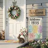 Welcome Peeps Bunny Easter Garden Flag 12 x 18 Inch Double Sided Outside Flag, Painted Rabbits, Welcome Spring Flag Outdoor Yard Easter Holiday Decoration