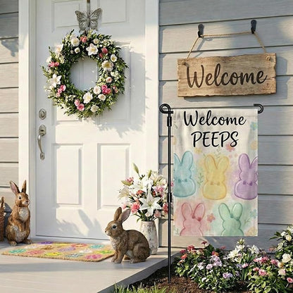 Welcome Peeps Bunny Easter Garden Flag 12 x 18 Inch Double Sided Outside Flag, Painted Rabbits, Welcome Spring Flag Outdoor Yard Easter Holiday Decoration