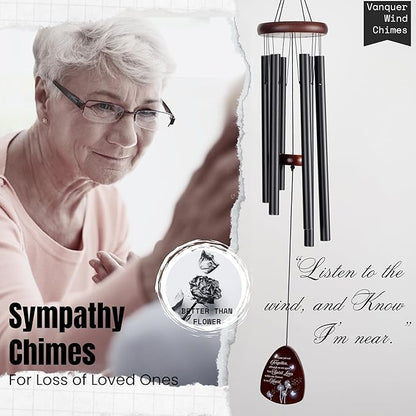 Memorial Wind Chimes for Loss of Loved One, Windchimes in Memory of a Loved One, Sympathy Gift Baskets, Bereavement Condolence Gifts, Memorial Gifts for Loss of Mom, 32" Sympathy Dandelion, Black