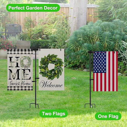 Garden Flag Stand Holder with 4 Prong Base for Double Flags, 3/4 Inch Extra Thick Heavy Duty Yard Flag Holder for Outside 12x18 Home Patio Decor