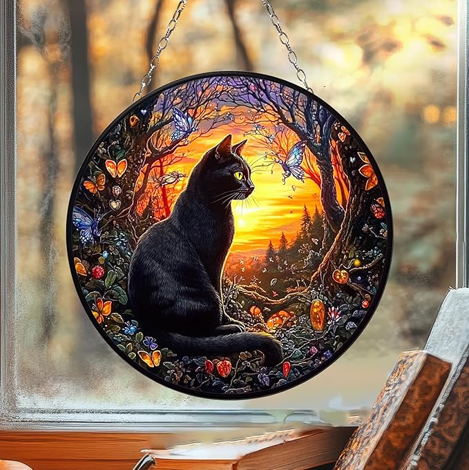 Black Cat Acrylic Suncatcher Cat Sun Catchers Indoor Windown Suncatchers for Windows Hanging Christmas Suncatchers Window Decor Outdoor Suncatcher