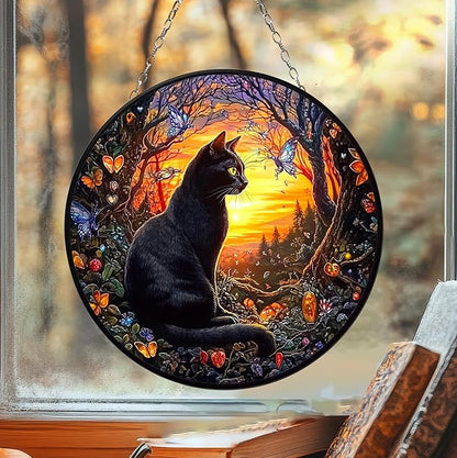 Black Cat Acrylic Suncatcher Cat Sun Catchers Indoor Windown Suncatchers for Windows Hanging Christmas Suncatchers Window Decor Outdoor Suncatcher