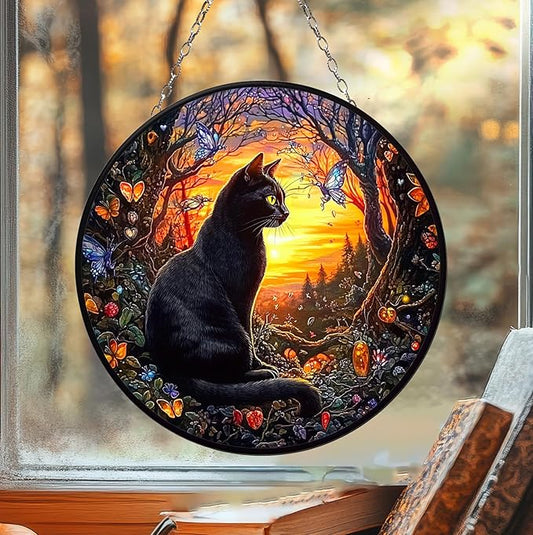 Black Cat Acrylic Suncatcher Cat Sun Catchers Indoor Windown Suncatchers for Windows Hanging Christmas Suncatchers Window Decor Outdoor Suncatcher