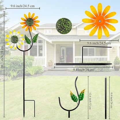 2 Pack Flower Wind Spinners Outdoor, Metal Wind Sculptures & Spinners with Stake, Colorful Windmill for Yard Patio Lawn Garden Decor, 31 x 10 Inches