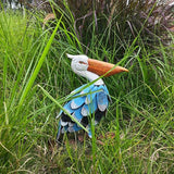 Metal Garden Sculpture, Pelican Outdoor Statue, Hand Painted Wood Chips Coastal Ocean Bird Decoration