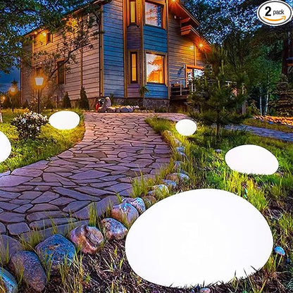 Solar Lights, Pebbles, Outdoor Waterproof Landscape Night Lights for Garden Paths, Stairs, Lawns, Patios, Yard Party Decorations, 2 Pack (White Light)