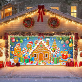 IVN Merry Christmas Garage Door Banner 13x6ft Festive Backdrop Gingerbread House Photo Prop Background for Joyful Holiday Yard Door Cover Background Outdoor Winter Scene