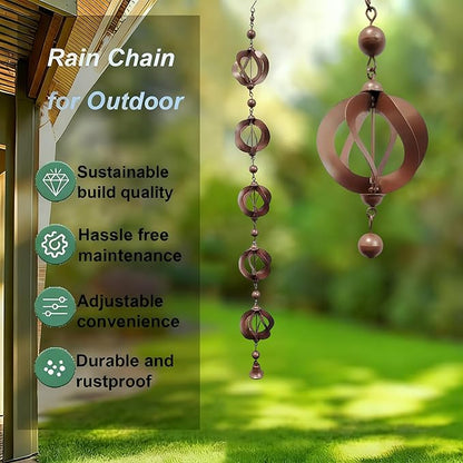 Rain Chain Home Decor, Outdoor 3.54 FT Rain Catcher Chain for Gutter Downspouts Divert for Roof Porch Lawn Gazebos Garden Drainage Eaves Decor (Pinecone) (Wind Chimes)