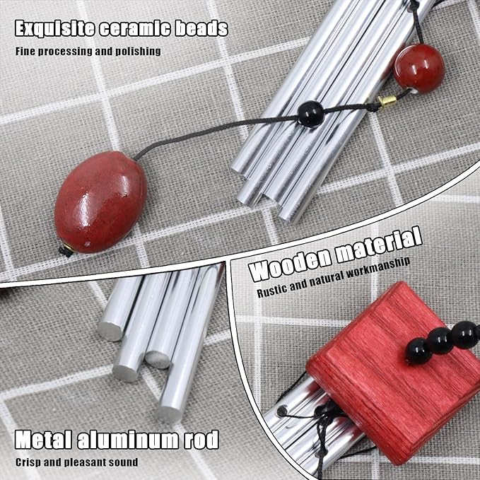 Small Wind Chimes, Outdoor Aluminum Chime with Soft Melodic Tones, Garden Chimes, for Yard, Porch, Home Decor (Red)