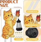 WILLBOND Cat Garden Decor Summer Outdoor Solar Lights Decor, Metal Orange Cat Garden Stake with Butterfly, Outside Stake Signs Gifts for Mom Yard Lawn Patio Unique Gift Ideas