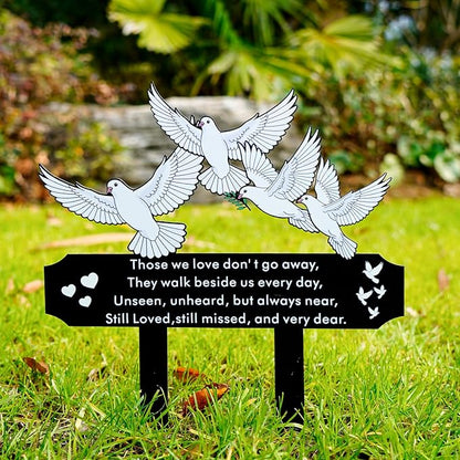 13 Inch White Doves Memorial Garden Stake - Metal Grave Decorations for Cemetery - Sturdy Thickened Peace Dove Plaque with Olive Branch, Sympathy Gift for Loss of Loved One(Dove)