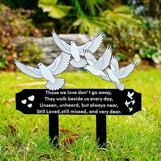 13 Inch White Doves Memorial Garden Stake - Metal Grave Decorations for Cemetery - Sturdy Thickened Peace Dove Plaque with Olive Branch, Sympathy Gift for Loss of Loved One(Dove)