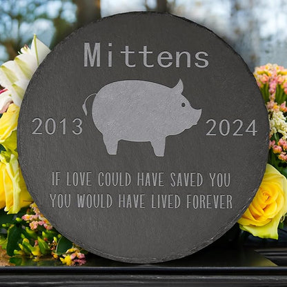 Pig Memorial Stone Pig Garden Statue - Pig Memorial Gifts - Pig Tombstone - Pig Loss Gift - Loss of Pet Pig - Round