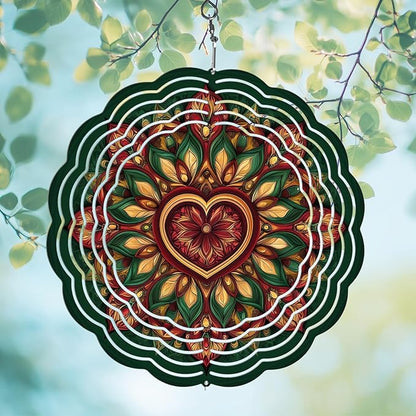 Mandala Wind Spinners Outdoor, Hanging Wind Spinner for Garden Decoration, 8 inch 3D Stainless Steel Metal Wind Sculpture for Indoor/Outdoor Decor