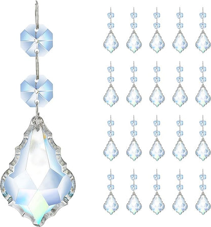 20pcs Clear Maple Leaf Crystal Chandelier Prism Pendant Parts, 50mm Suncatchers Hanging Crystals Beads for Chandelier Christmas Tree Decoration