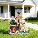 20" Solar Labrador Garden Statue with Welcome Sign & Planter - Large Dog Sculpture with LED Street Lantern - Weatherproof Resin Decorative Flower Pot for Porch, Yard & Patio - Pet Lover Gift