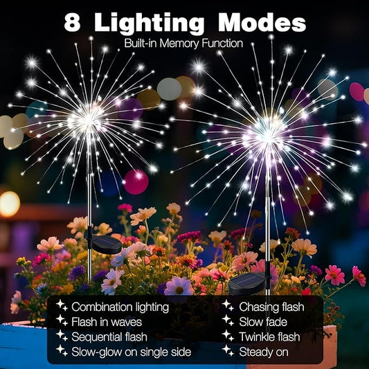 btfarm 1 Pack Solar Garden Lights Outdoor, 8 Modes Firework Lights Solar Powered, Waterproof Twinkle Fairy Light Outside for Yard Patio Pathway Pool Christmas Party Decorative, Cool White