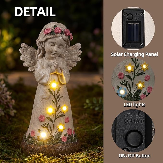Rempry Solar Garden Angel Statue Decor for Yard Lawn Patio Outdoor, Unique Thanksgiving Anniversary Housewarming Decoration Gifts for Mom Grandma Women