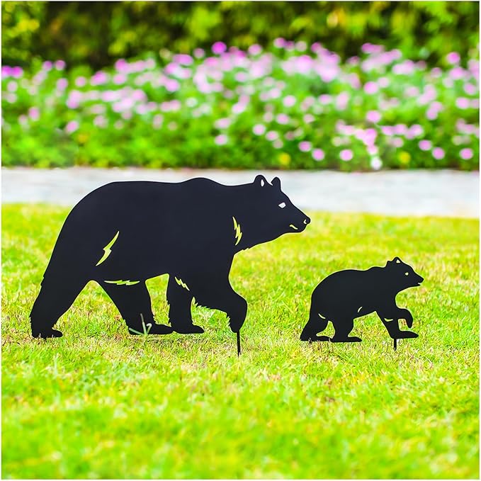 Bear Metal Garden Stakes Decorative Bear Gifts for Women/Men Bear Lovers Gifts,Black Bear Silhouette Statues for Yard Art,Outdoor Decor,Outside,Patio,Lawn Ornaments,Garden Decorations