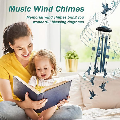 LESES Hummingbird Wind Chimes Outdoor Wind Chime with 4 Aluminum Tubes & 6 Wind Bell, Memorial Wind Chimes for Outside Unique Sympathy Gifts for Home Garden Patio