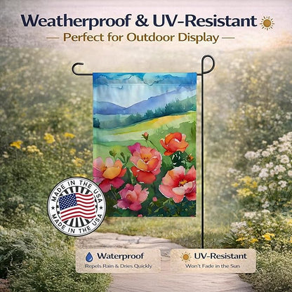 Caroline's Treasures Iowa Wild Prairie Roses in Watercolor Garden Flag Mailbox Flag Decorative Yard Flag Banner Outside Patio Artwork Yard Flower Beds, Garden Size, Multicolor