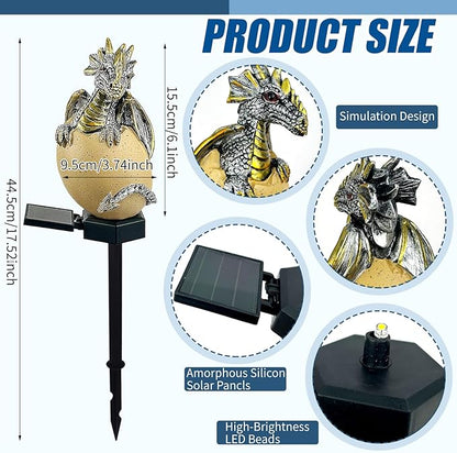 Solar Dragon Garden Decor Dragons Gifts for Women- Dragon Statue Outdoor with Egg Light Lawn Ornaments Solar Egg Lights for Easter Outside Yard Whimsical Art Outdoor Medieval Decor (Yellow)