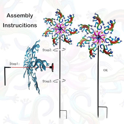 VIOYUNS Blue Lizard Wind Spinners Outdoor Decoration, Metal Lizards/Roosters Wind Sculptures & Spinners Yard Art Decor, Windmills Garden Stake Lawn Patio Decor Gifts for Momen Mother (58Inch)
