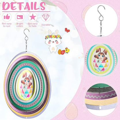 Chunful 3D Easter Bunny Wind Spinners Outdoor Hanging Ornament Gifts 10 Inch Kinetic Hanging Sculpture for Outdoor Indoor Garden Decoration Yard Art(Egg Style)