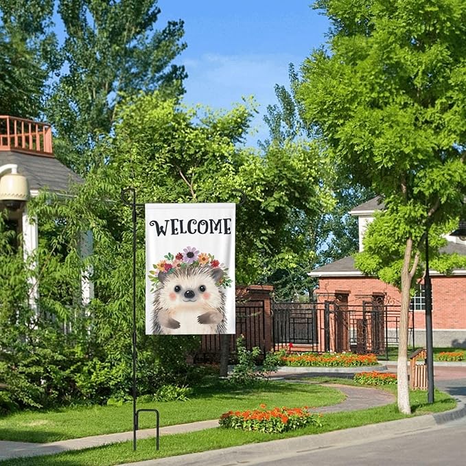 Hedgehog Painting Garden Flags 12×18 Inch Double Sided Decorative Yard Banner Seasonal Flag for Outdoor Outside Decor